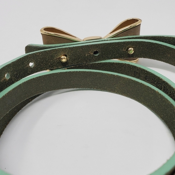 TARNISH TAN & MINT GREEN STRUCTURED BOW SKINNY LEATHER BELT WOMEN MEDIUM - Picture 5 of 14